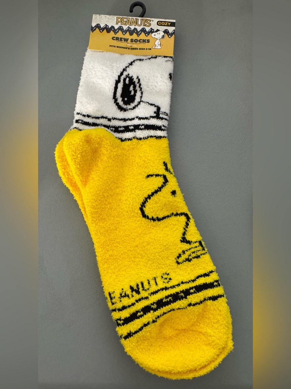 Peanuts Yellow & White Woodstock Cozy Crew Socks fuzzy comfy snoopy